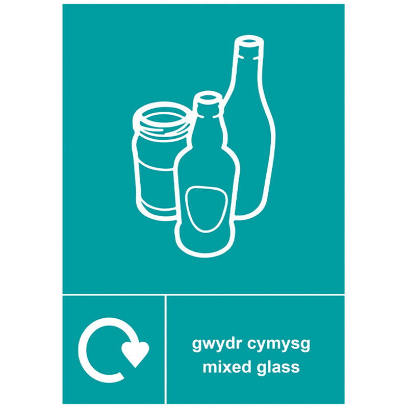 Recycling Mixed Glass Welsh & English Signs