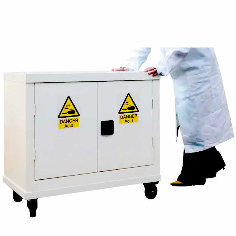 Mobile hazardous cabinet in white