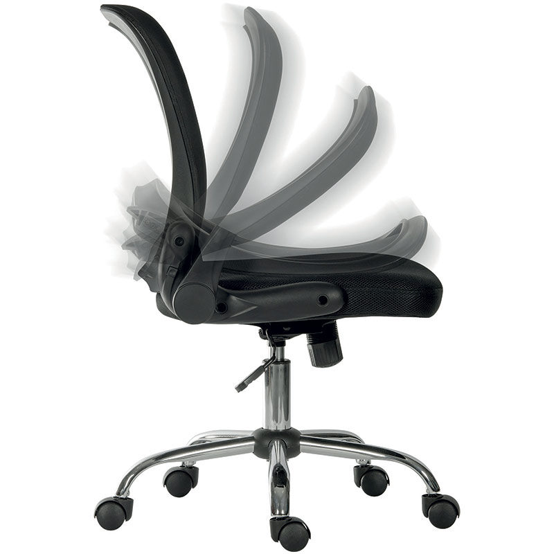 Black mesh operator chair with folding back