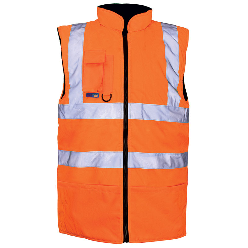 Orange hi-vis reversible body warmer