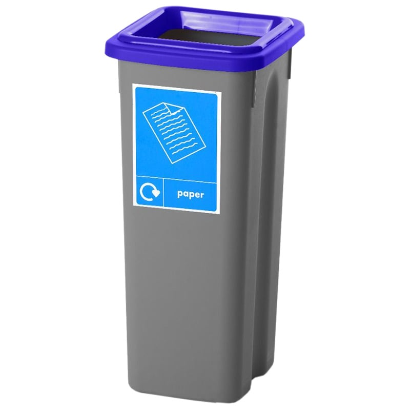 Paper recycling bin with blue lid