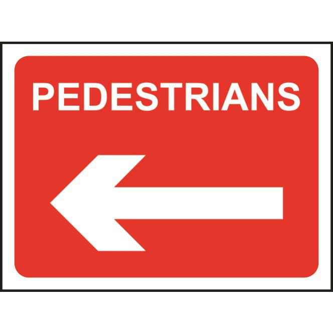 Pedestrians road sign with arrow pointing left