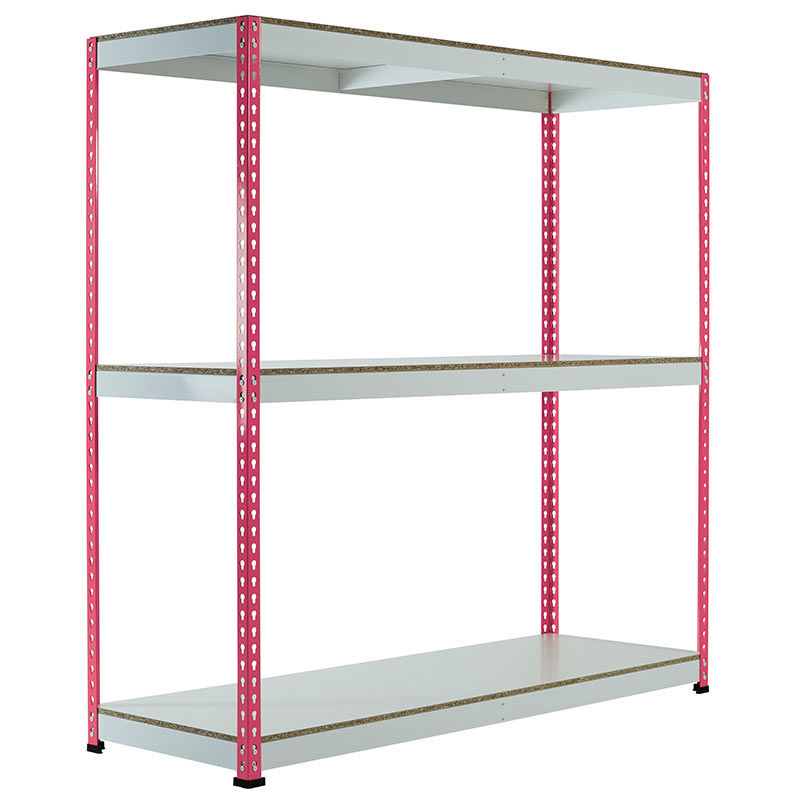 Pink rivit racking with 3 shelf levels