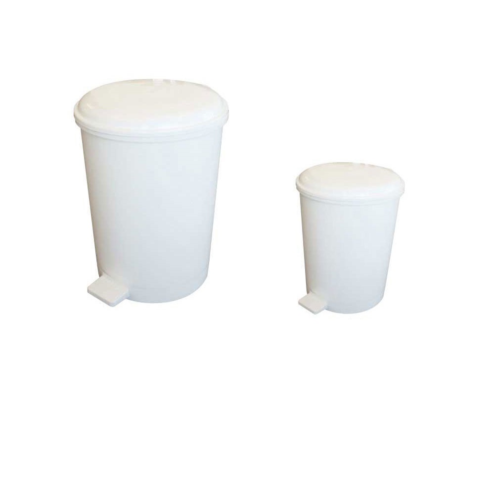 White plastic pedal bins