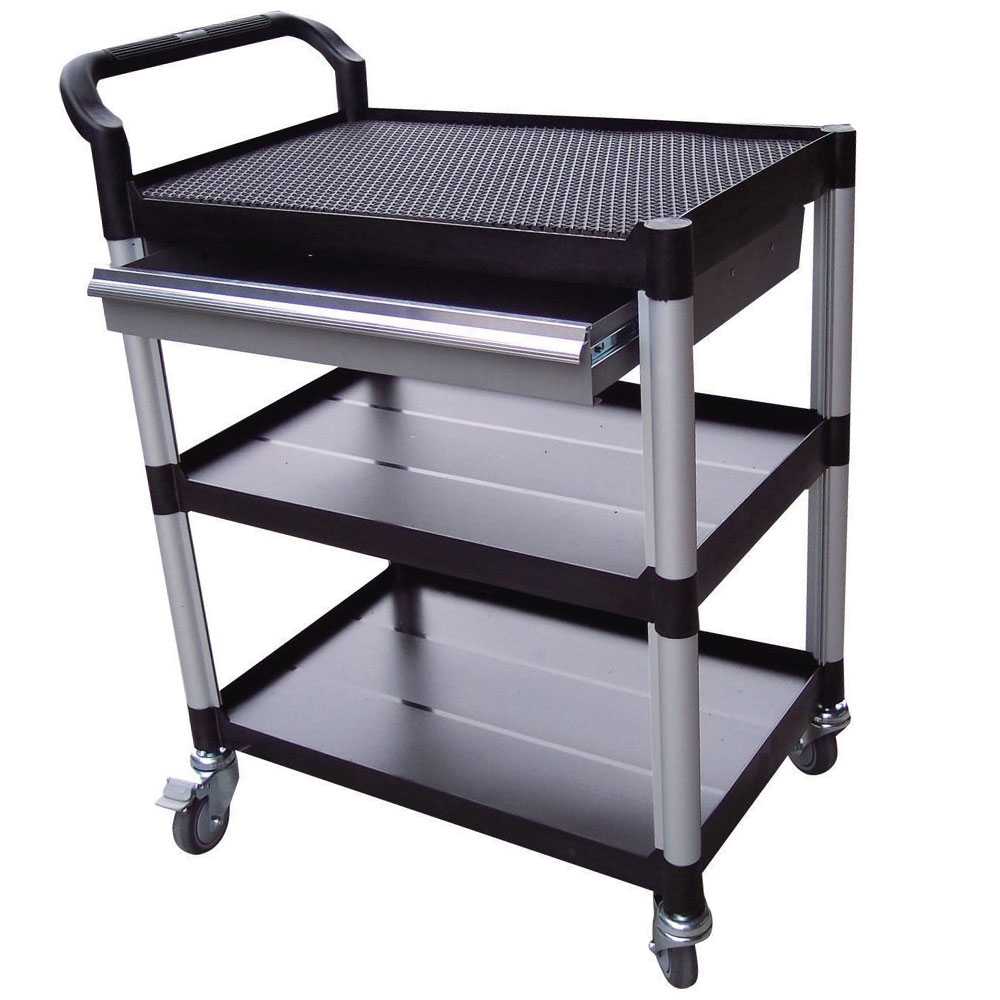 Plastic Tray Trolleys with Shelves and Drawers