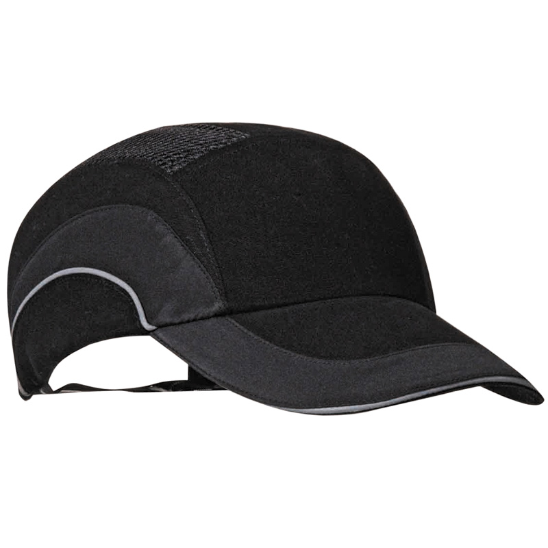 Premium black baseball-style bump cap with reflective piping