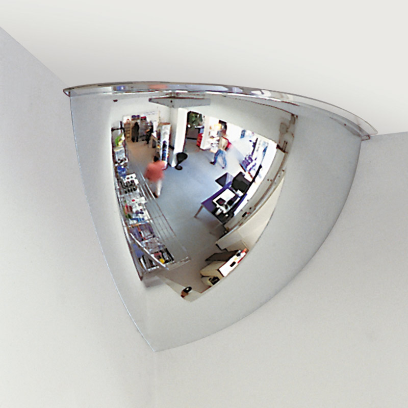 Quarter hemisphere observation mirror for corners