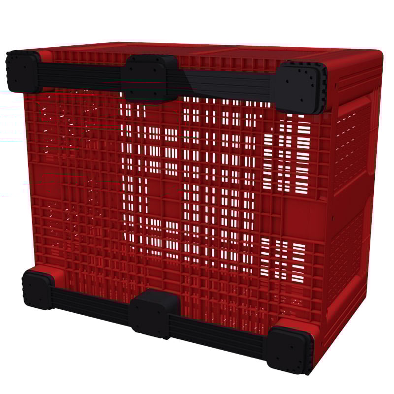 Red vented box pallet with 2 skids
