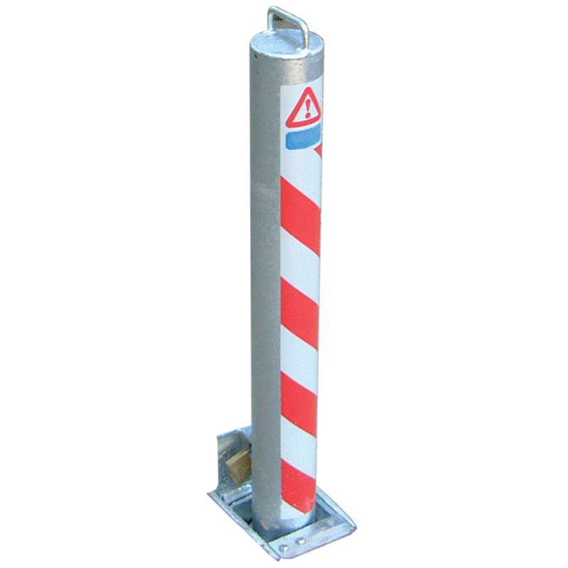 Retractapost galvanised bollard with red and white hazard strip