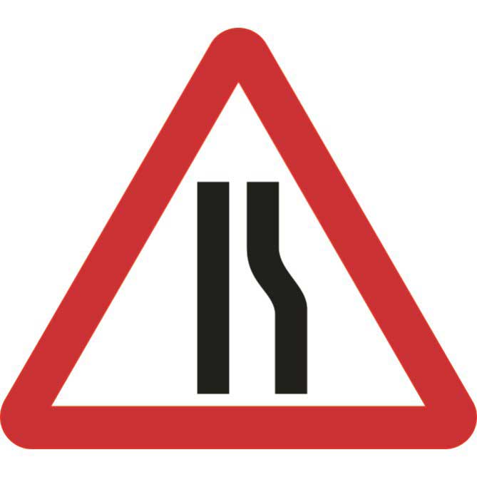 Road narrows right triangular roll-up road traffic sign