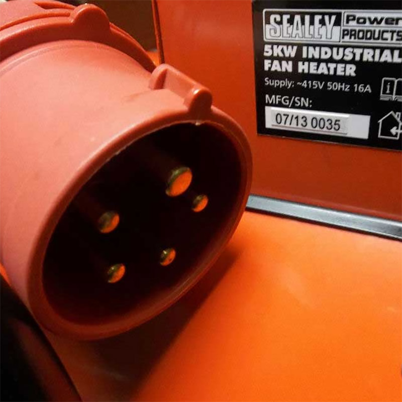 Sealey EH5001 industrial fan heater 415V requires power supply supplied with 3-phase power cable