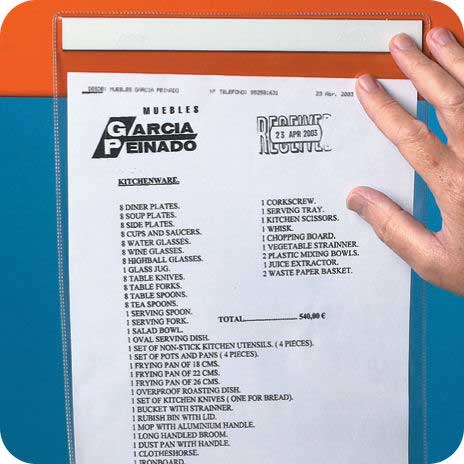 Self-adhesive racking document pocket
