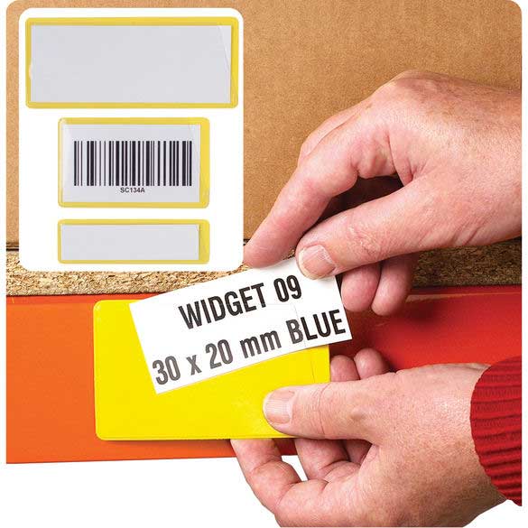 Self-adhesive label pouch for racking and shelving