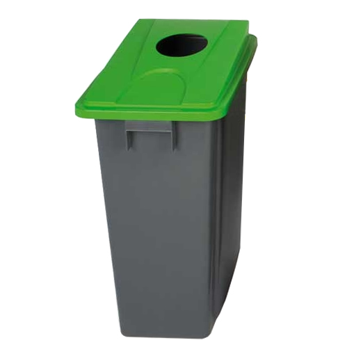 Slim bin recycling bin with green glid with round aperture ideal for cans and bottles