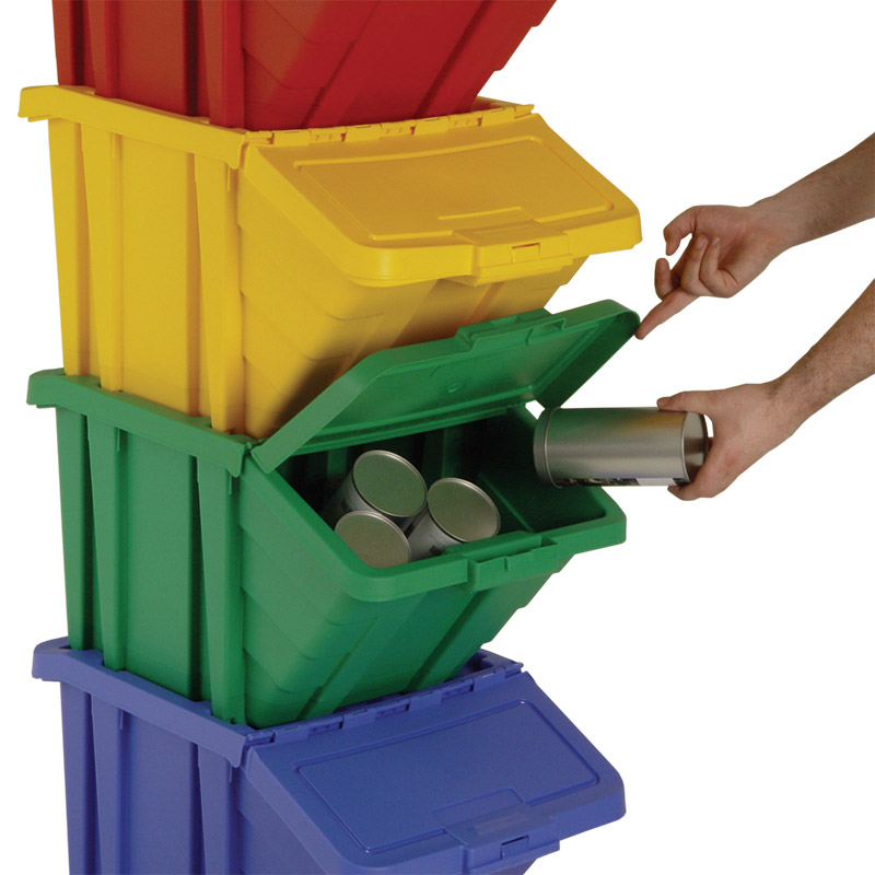 Stacked recycling boxes with hinged lid