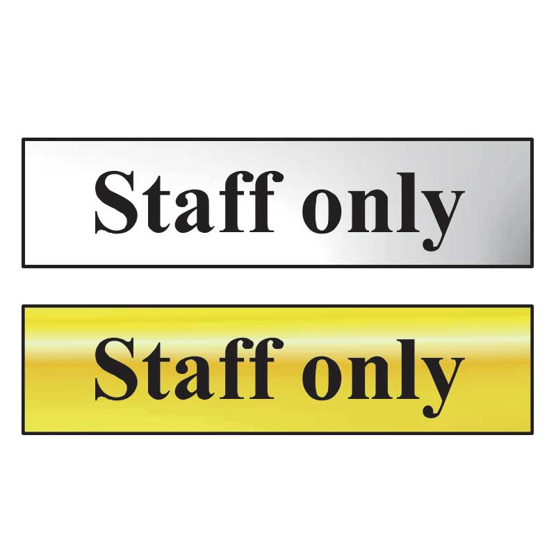 Staff Only Mini Sign in Chrome or Gold, FAST Delivery