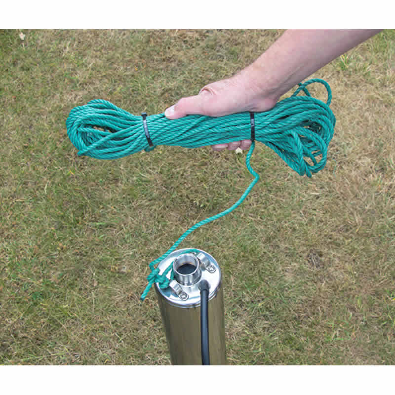 Stainless steel pump with rope attached