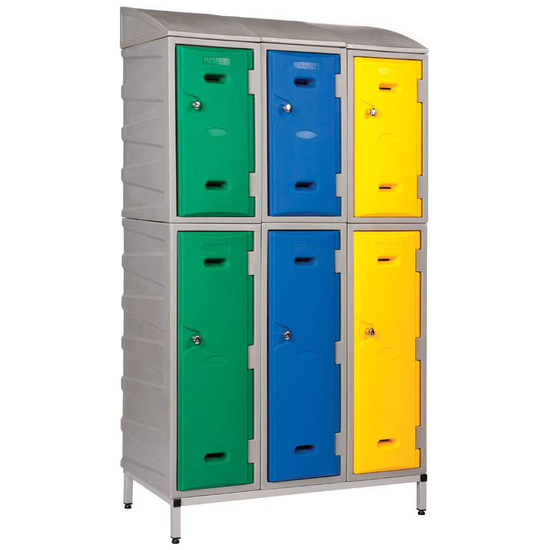 Supertuff lockers mounted on a locker stand