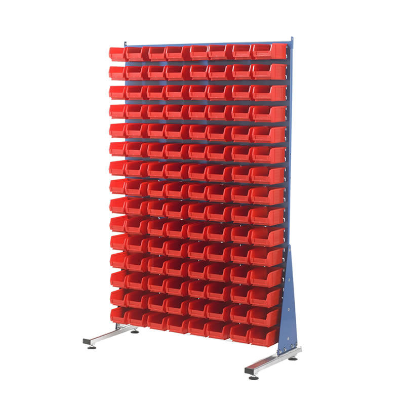Topstore single-sided Spacemaster TC small parts bin panel with 120 red small parts bins
