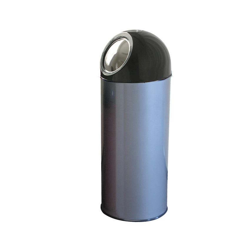 Torpedo push-flap bin in platinum grey colour coat finish