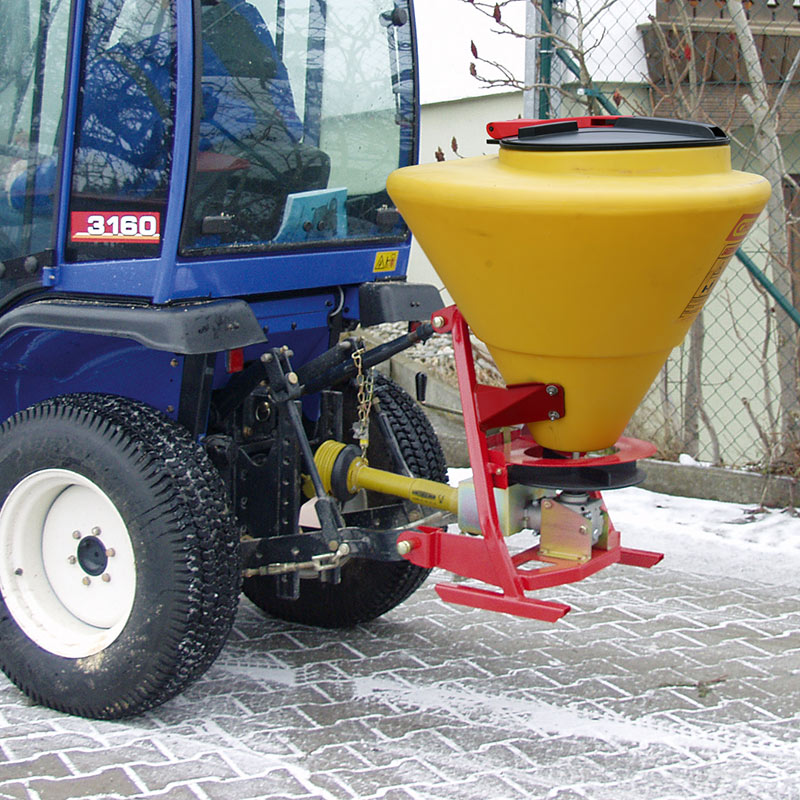 Tractor-mounted industrial salt spreader