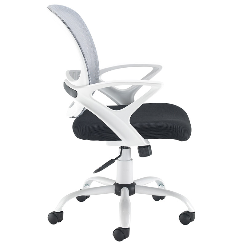 Tyler office chair with white frame, fixed arms and mesh back