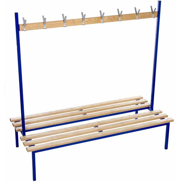 Benchura Evolve square frame double-sided changing room bench with upper coat rail