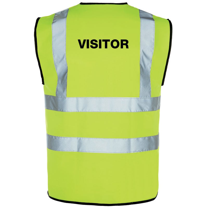 High-visibility vest with VISITOR printed on the back