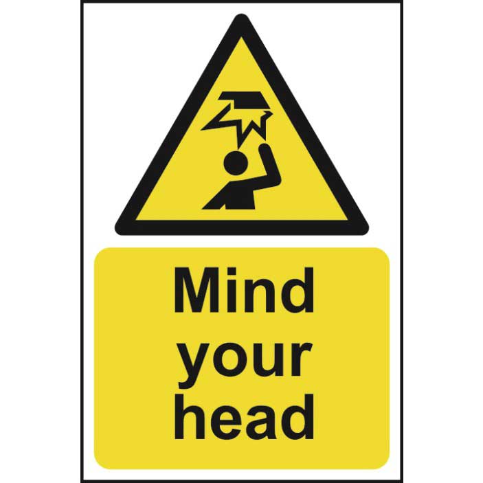 Self adhesive sticker 600mm x 50mm Mind Your Head Door Sign 