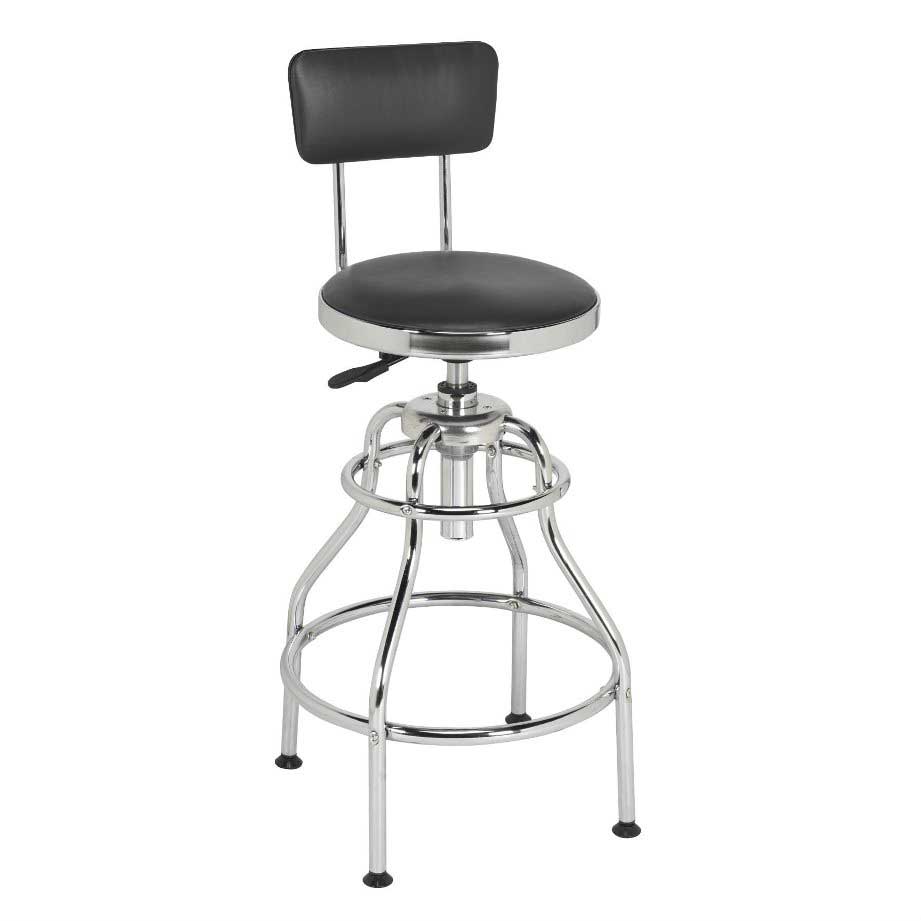 Workshop Stool Pneumatic with Height Adjust Swivel Seat and Back Rest