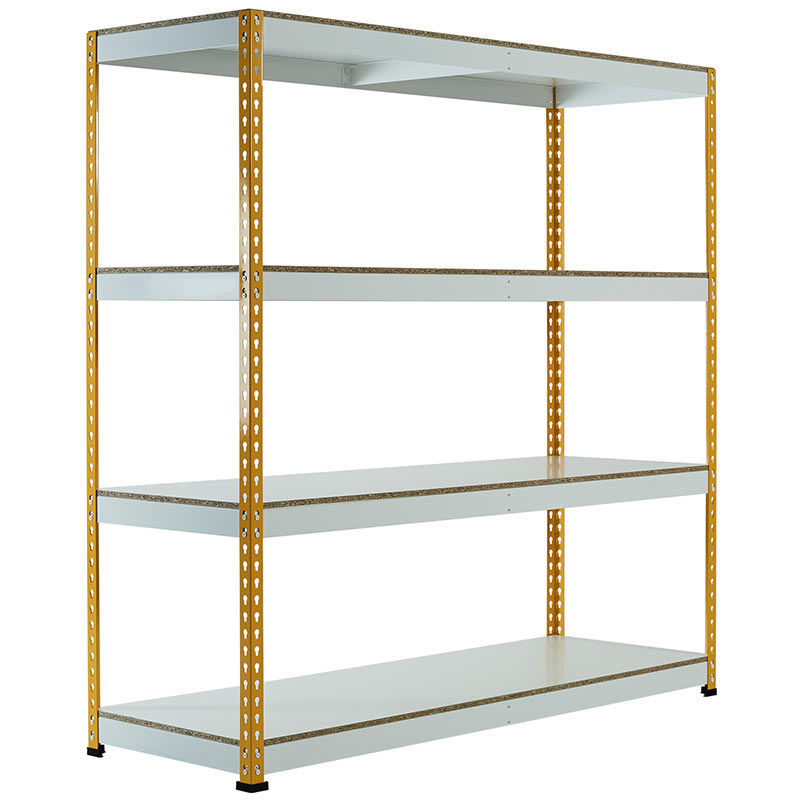 Yellow rivit racking with 4 shelf levels