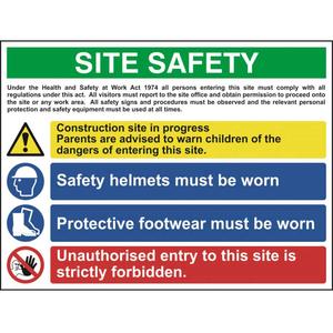 Construction Site Safety Sign With 1 Warning, 2 Mandatory & 1 Prohibition Procedures