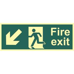Fire Exit Arrow Down Left Photoluminescent Sign
