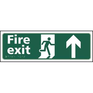Fire Exit Arrow Up Braille Sign