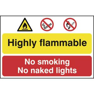 Highly Flammable, No Smoking, No Naked Light Sign Self Adhesive 400 x 600