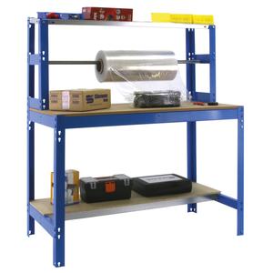 Packing workstation with roller for packaging materials