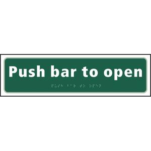 Push Bar to Open Braille Sign