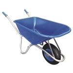 Galvanised steel wheelbarrow with 100L blue plastic tub