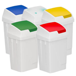 50L White Plastic Swing Bins with Coloured Lids
