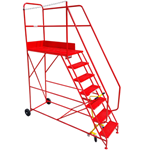 Red 7 Tread Side Access Platform Steps with Safety Chain 500kg Capacity