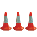 Pack of 3 750mm orange traffic cones with reflective sleeves