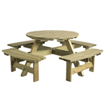 8 Seater round wooden picnic table