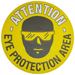 Attention - eye protection area graphic floor marker - 430mm diameter