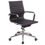 Classic black leather executive office chair with chrome base and castors
