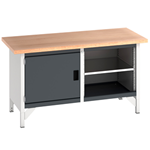 Bott Cubio storage bench with multiplex worktop, light grey frame and anthracite grey door
