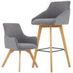 Carmen Grey Fabric Wooden Leg Chair and High Stool