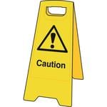Yellow A-Board floor stand safety sign with Caution and exclamation mark symbol