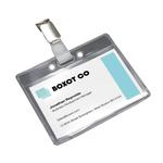 Clear plastic name badge holder with clip fastening