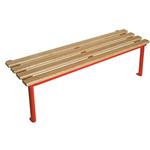 Benchura Club Mono wall-fixed changing room bench with red frame and Ash wood seat slats
