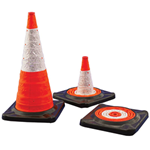 Collapsible traffic cone with highly visible reflective sleeve